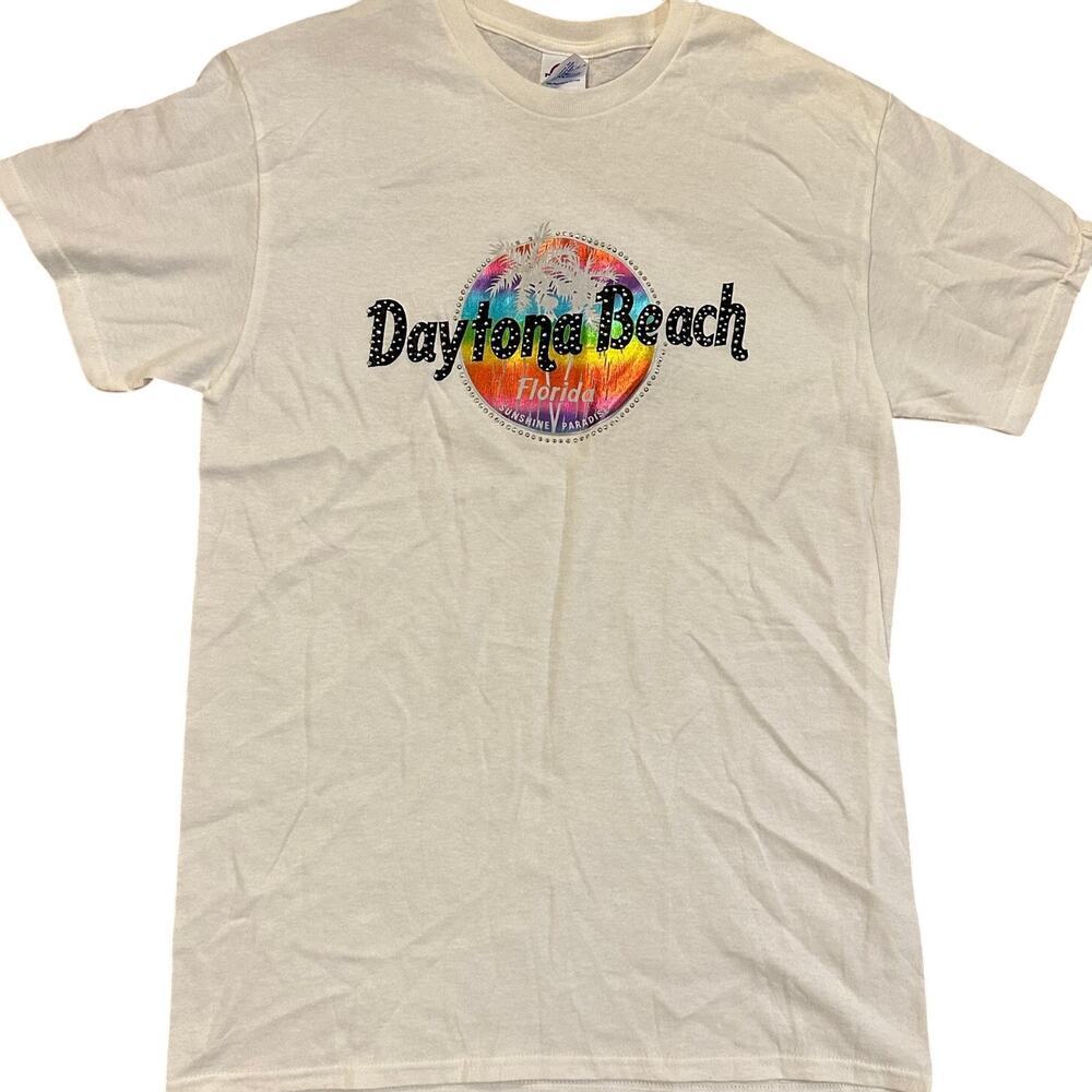 Delta Pro Weight White Daytona Beach Florida Studded Short Sleeve T-Shirt- M